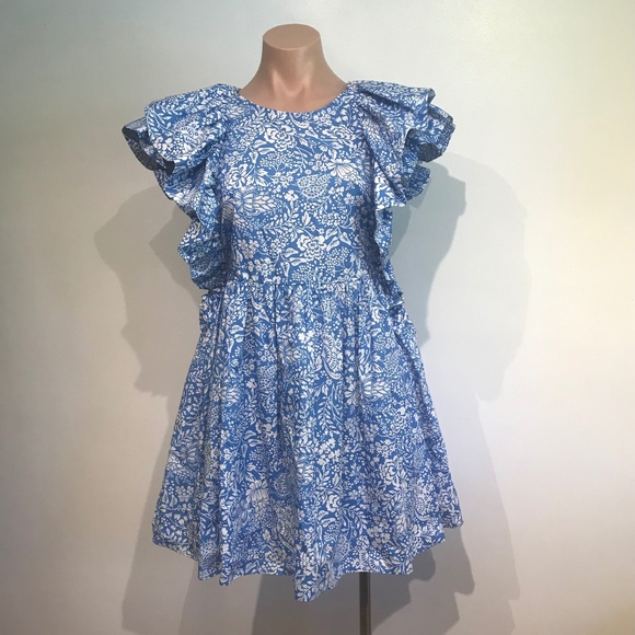 ZARA (NWT) Cotton Floral Ruffle Mini Dress in Blue/White Size M - Picture 2 of 8